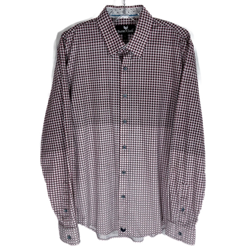 Buttercloth Shirt Mens Large Red Geometric Button Up Casual EUC